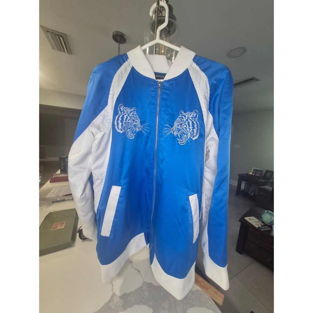 Jaywalker‎ Mens Blue Satin Tiger Embroidered Bomber Jacket Varsity Zip Up Size M - Picture 15 of 16